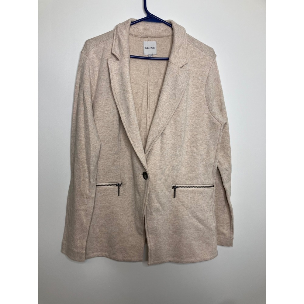 NIC+ZOE Knit Blazer Women Large Tan Excellent Zipper Pockets Single Button